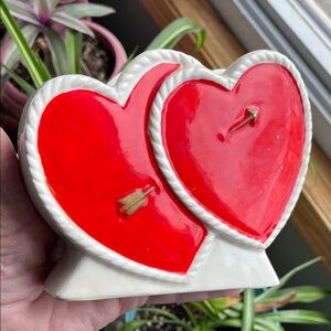 Vtg Valentines Double Hearts W/Arrow Ceramic Planter Vase RB Japan MCM *READ*